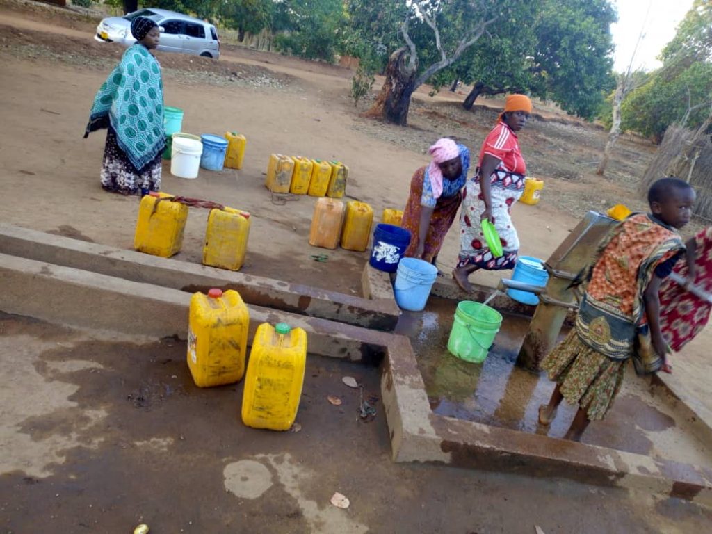 Mpeta water project, completed but still continuing due salt issues, project funded by African Palms, selling palm crosses