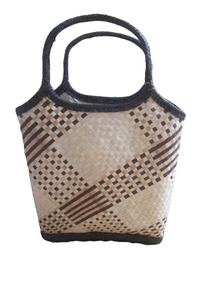 Front view Check Browns design 4 Tote Bag done at individually crafted in the Masasi area using traditional techniques, African Palms