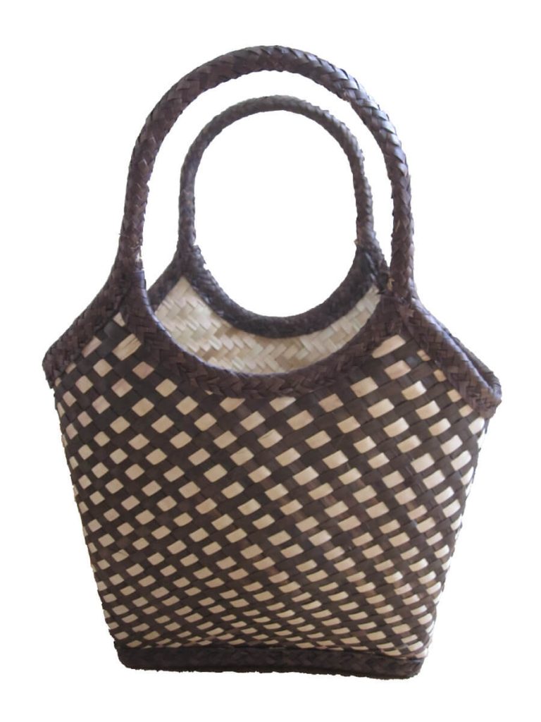 Front view Check design Tote Bag done at individually crafted in the Masasi area using traditional techniques, African Palms