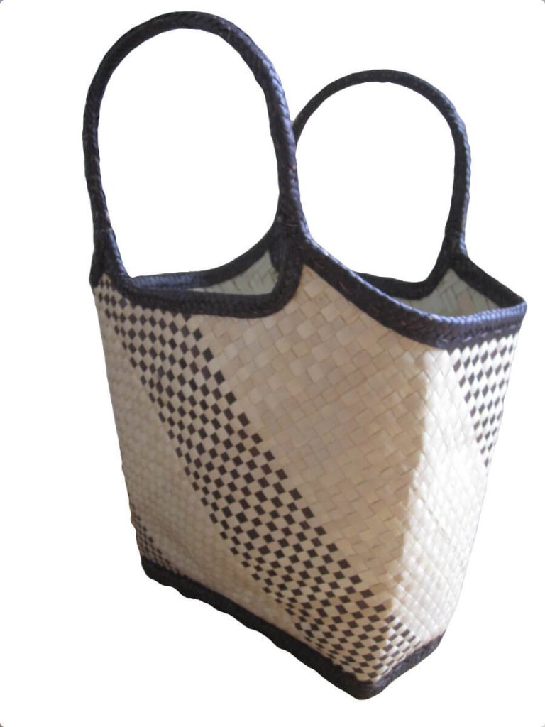 Side view Check Brown design Tote Bag done at individually crafted in the Masasi area using traditional techniques, African Palms