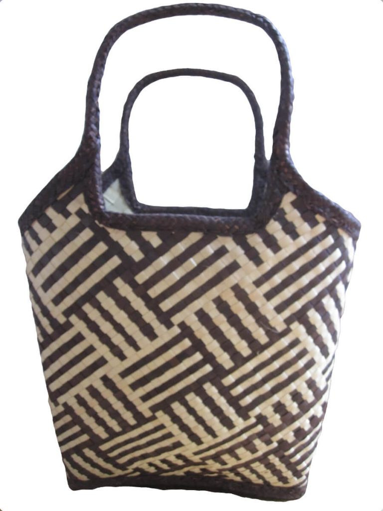 Front view Check Browns design 3 Tote Bag done at individually crafted in the Masasi area using traditional techniques, African Palms