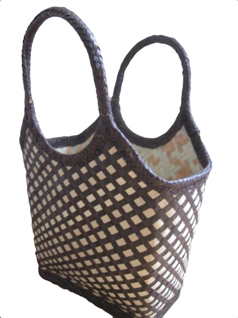 Side view Check Browns design 2 Tote Bag done at individually crafted in the Masasi area using traditional techniques, African Palms
