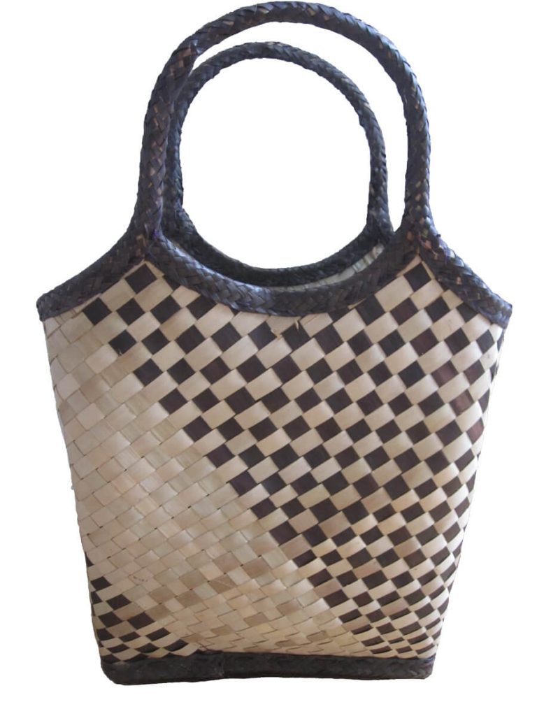 Front view Check Brown design Tote Bag done at individually crafted in the Masasi area using traditional techniques, African Palms
