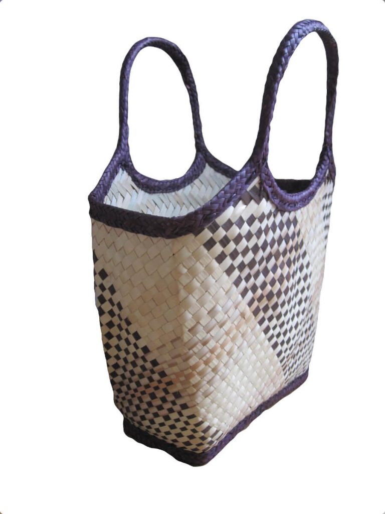 Side view Check Brown design Tote Bag done at individually crafted in the Masasi area using traditional techniques, African Palms