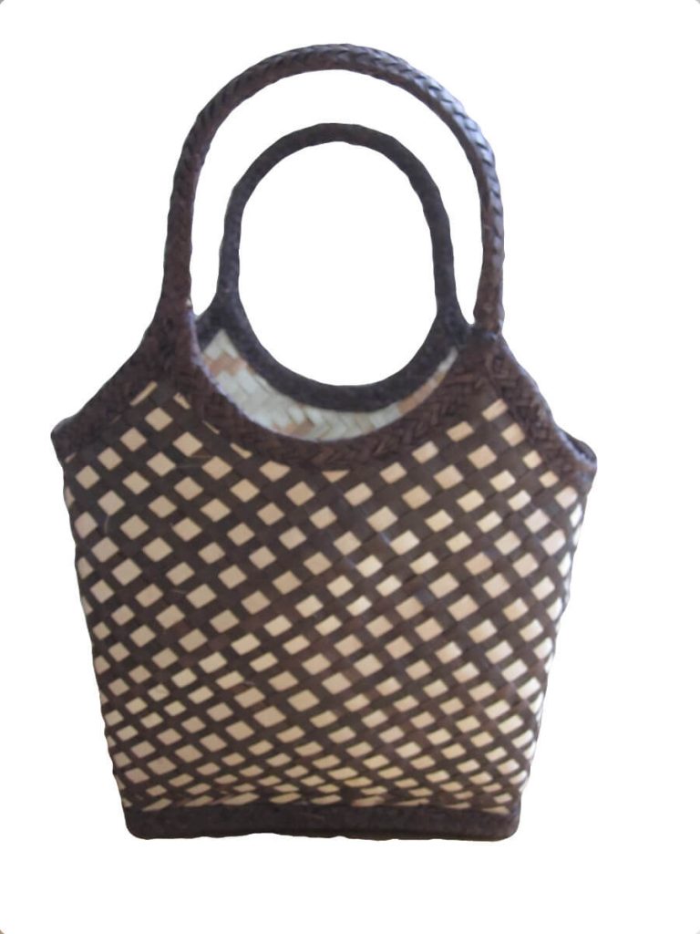 Front view Check Brown design 2 Tote Bag done at individually crafted in the Masasi area using traditional techniques, African Palms