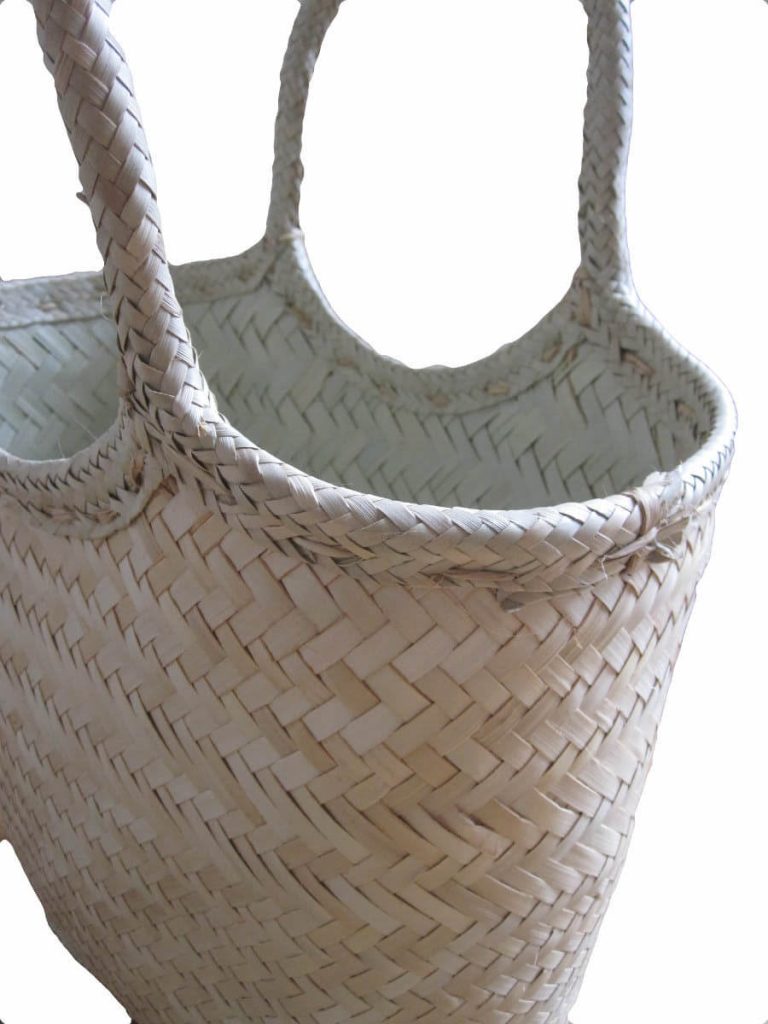 Side view Natural Design tote bag done at individually crafted in the Masasi area using traditional techniques, African Palms
