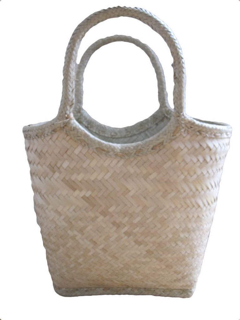 Front view Natural Design tote bag done at individually crafted in the Masasi area using traditional techniques, African Palms