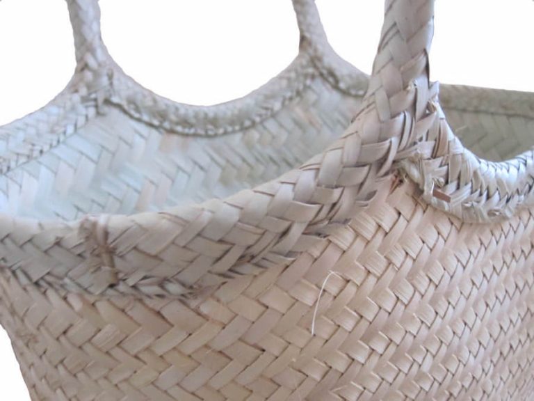 Close-up view Natural Design tote bag done at individually crafted in the Masasi area using traditional techniques, African Palms