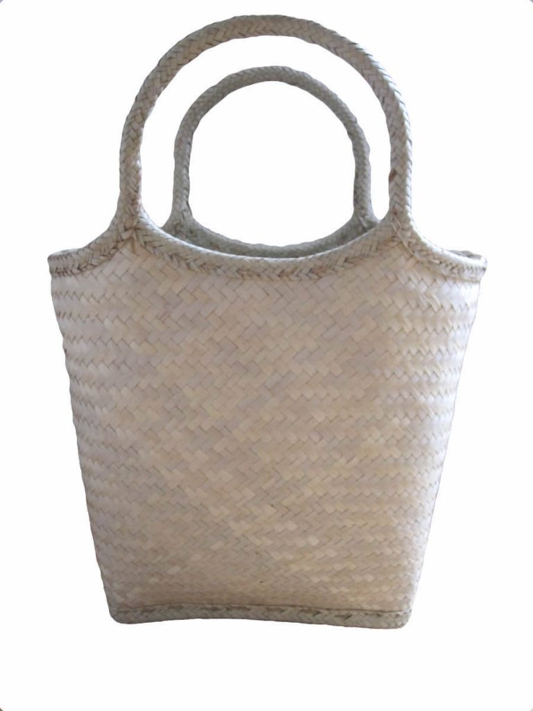 Front view Natural Design tote bag done at individually crafted in the Masasi area using traditional techniques, African Palms