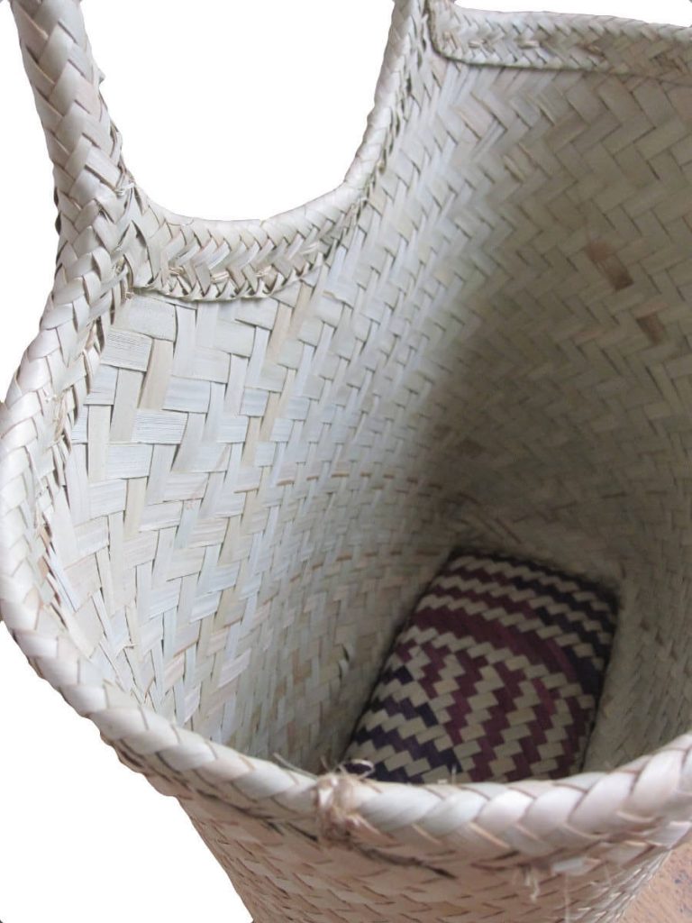 Front view Natural Design tote bag done at individually crafted in the Masasi area using traditional techniques, African Palms