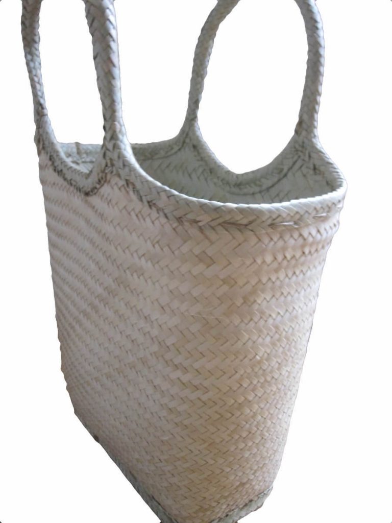 Side view Natural Design tote bag done at individually crafted in the Masasi area using traditional techniques, African Palms