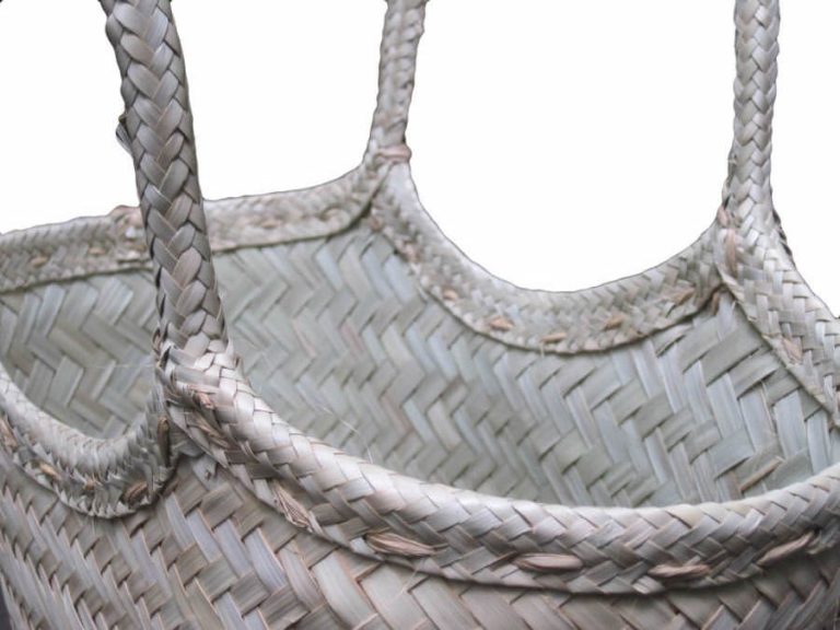 Close-up view Natural Design tote bag done at individually crafted in the Masasi area using traditional techniques, African Palms
