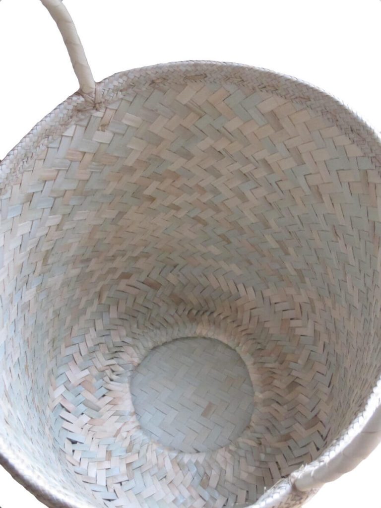 Inside view round tote bag done at individually crafted in the Masasi area using traditional techniques, African Palms