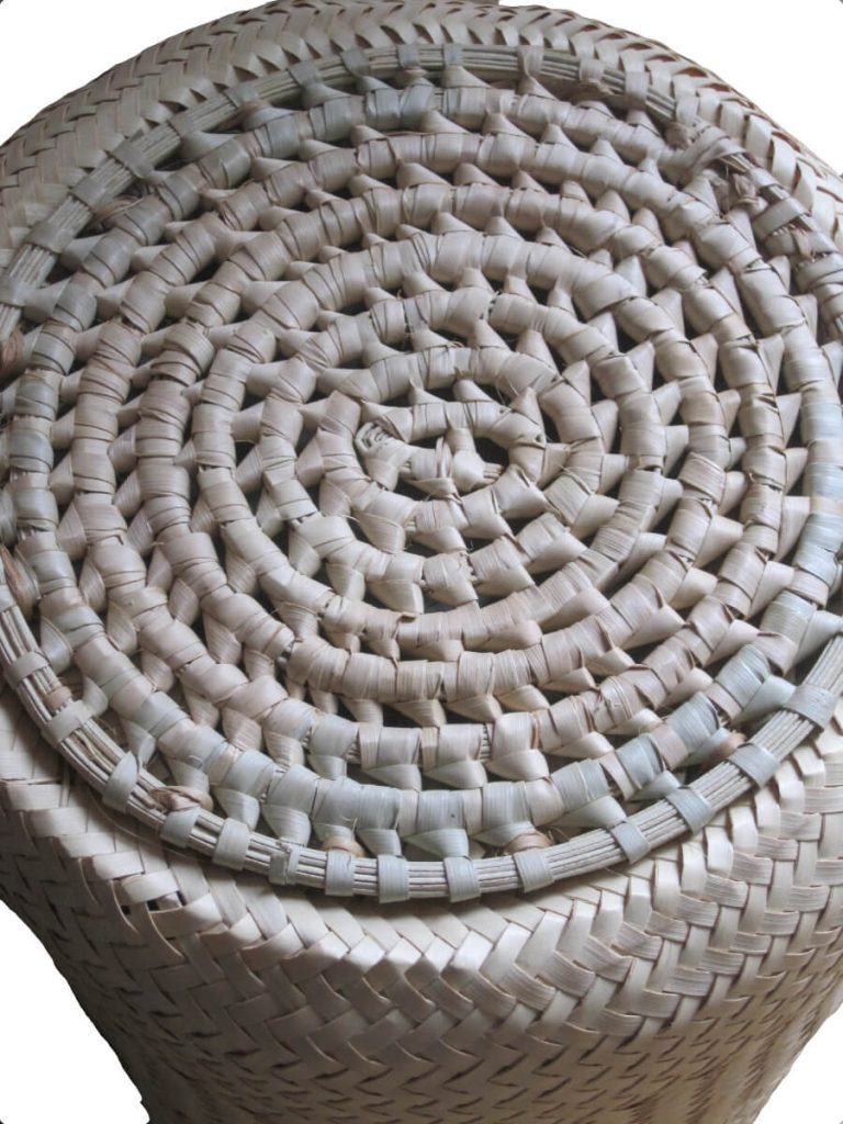 Bottom view round tote bag done at individually crafted in the Masasi area using traditional techniques, African Palms