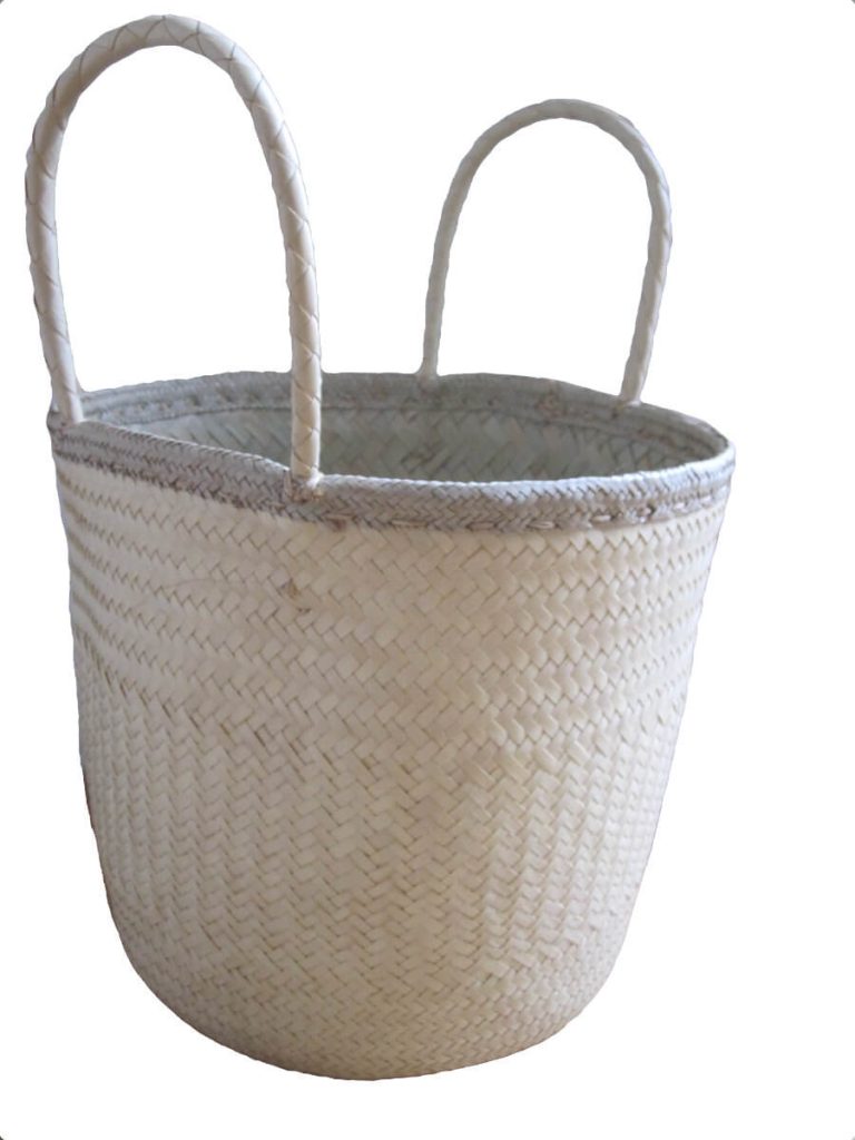 Side view round tote bag done at individually crafted in the Masasi area using traditional techniques, African Palms