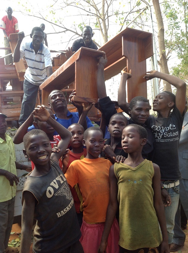 desks arriving for Masasi Villages project  funded by African Palms selling palm crosses