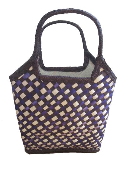Front view Check Purple design 2 Tote Bag done at individually crafted in the Masasi area using traditional techniques, African Palms