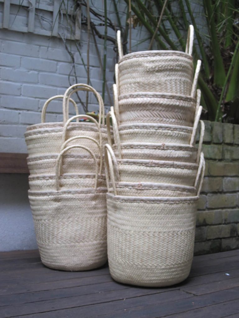 Round tote bags done at individually crafted in the Masasi area using traditional techniques, African Palms